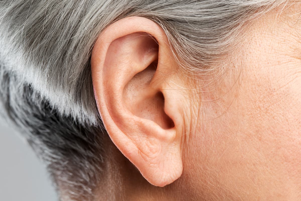 Close-up of an ear illustrating hearing care services