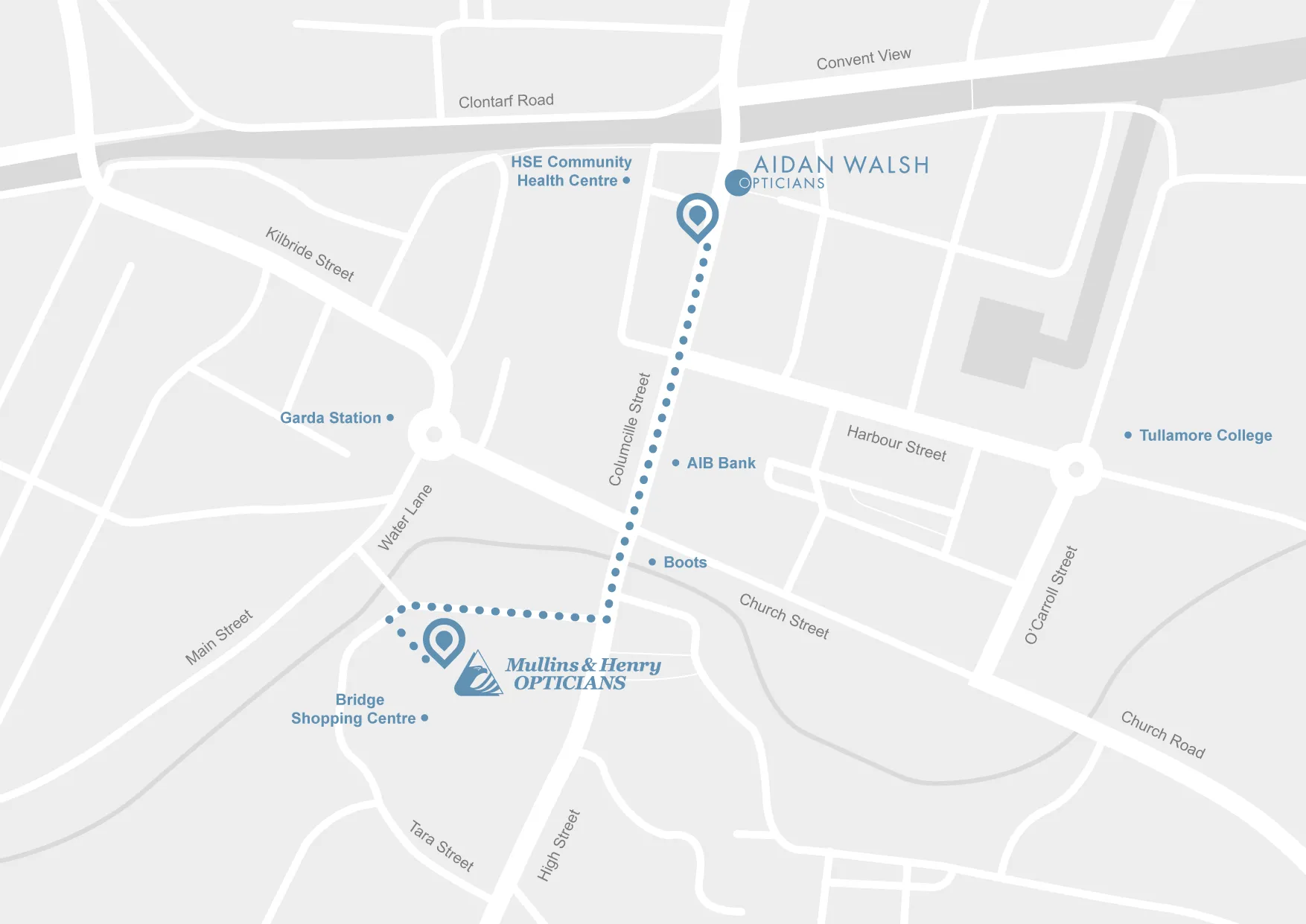 Map showing the combined Aidan Walsh and Mullins and Henry locations