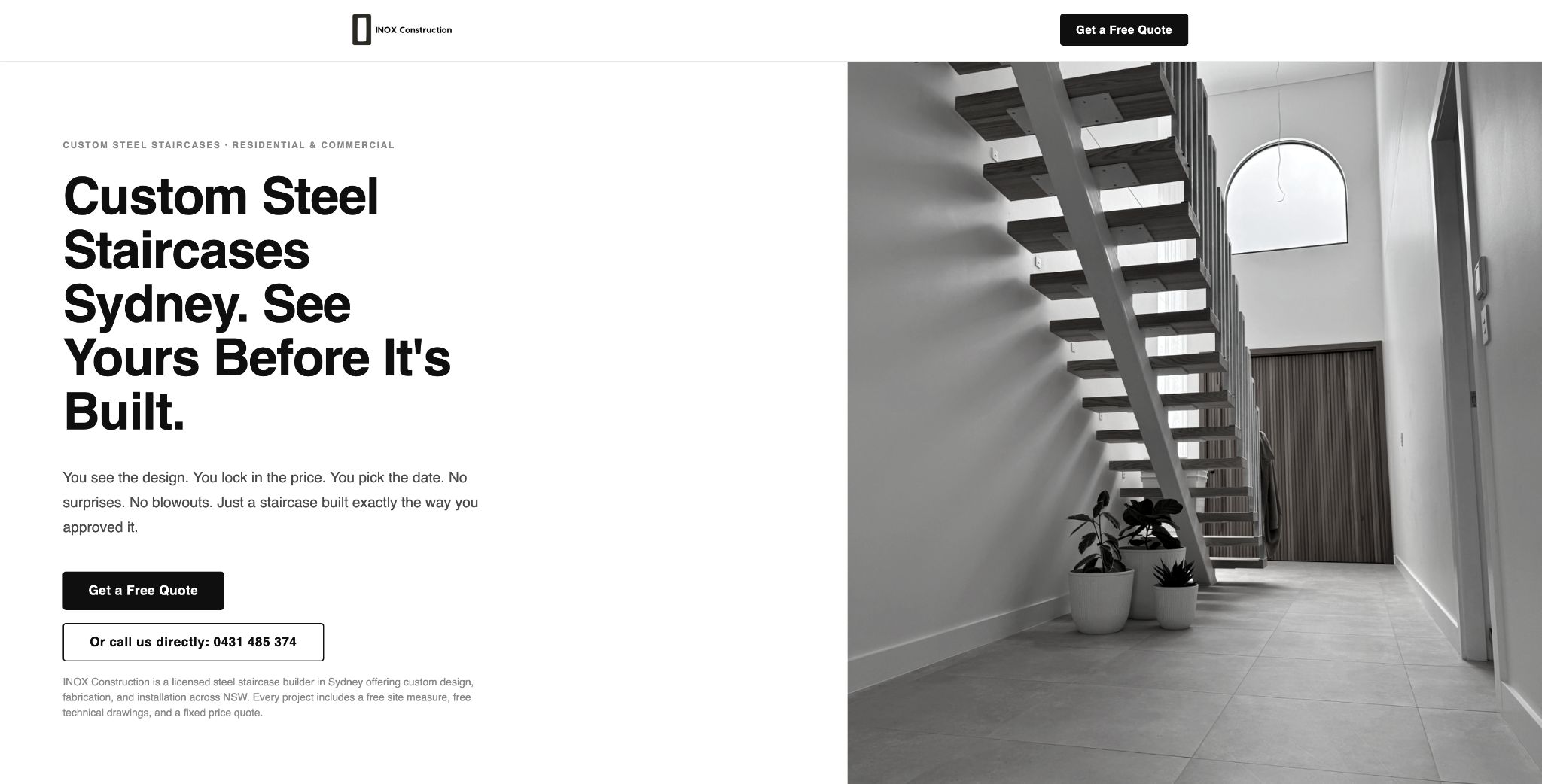 Inox Construction website, live site screenshot