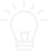 White light bulb icon with rays on a black background.