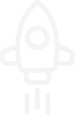 White rocket icon with three trail lines on black background.