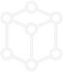 White 3D cube connected by dots at each vertex on a black background.