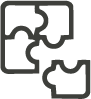 Three interlocking jigsaw puzzle pieces with one piece separated on the bottom right.