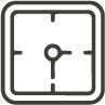 Minimalist icon of a safe with a central locking dial on a square door.