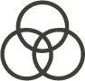 Three interlocking black rings forming a Venn diagram symbol on white background.