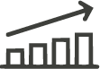 Bar chart with four ascending bars and an upward arrow indicating growth or progress.