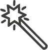 Icon of a magic wand with a star and sparkles.