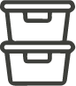 Two stacked storage boxes with lids and handles in a simple line icon style.