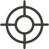 Black target or crosshair symbol with concentric circles and intersecting lines.