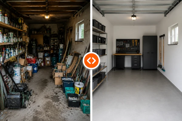 Vorher-Nachher Vergleich einer gereinigten Garage