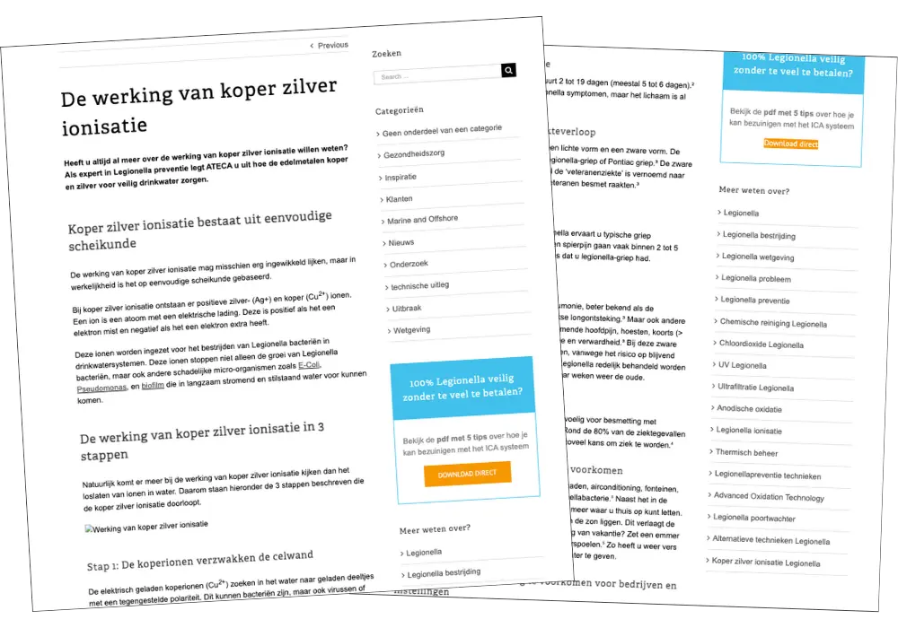 Voorbeelden van SEO-kennisartikelen ontwikkeld voor de ATECA-website, door Milou de Jong