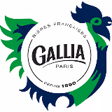 Logo Gallia Paris avec un dragon stylisé vert et bleu autour d'un cercle blanc.