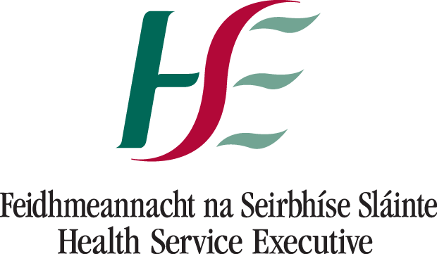 Health Service Executive logo with green and red stylized HSE letters above bilingual text.