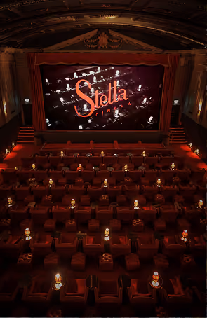 Stella Cinema's ornate red theatre interior with vintage cinema seating