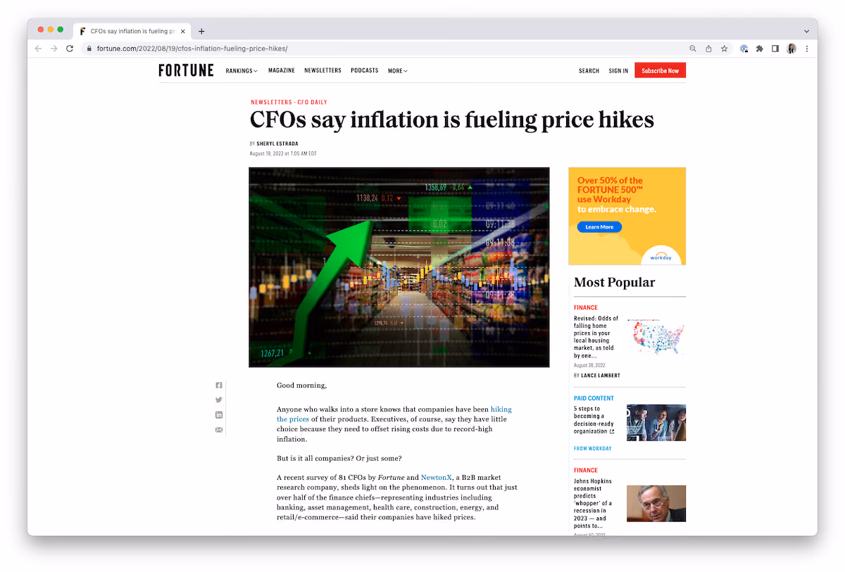Fortune article featuring NewtonX research on CFOs