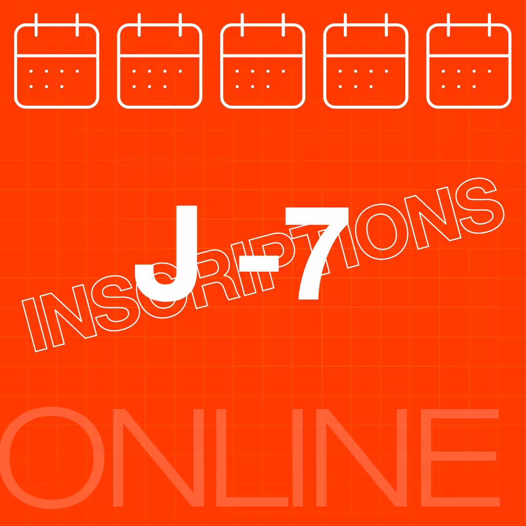 Illustration avec des icônes de calendriers indiquant une inscription à J-7 avant le début de la session en ligne.