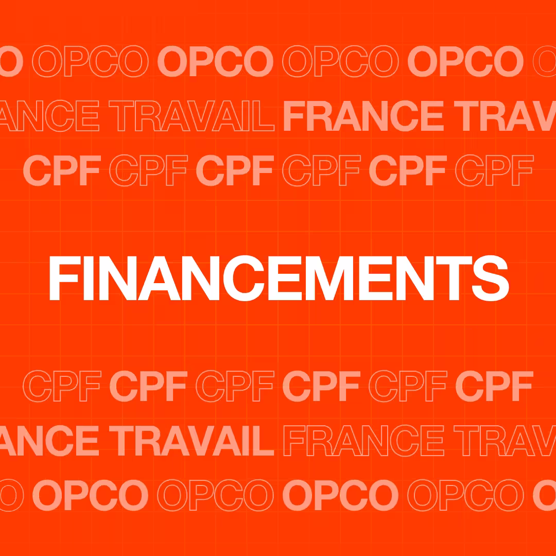 Visuel graphique mentionnant les dispositifs de financements CPF, OPCO et France Travail.
