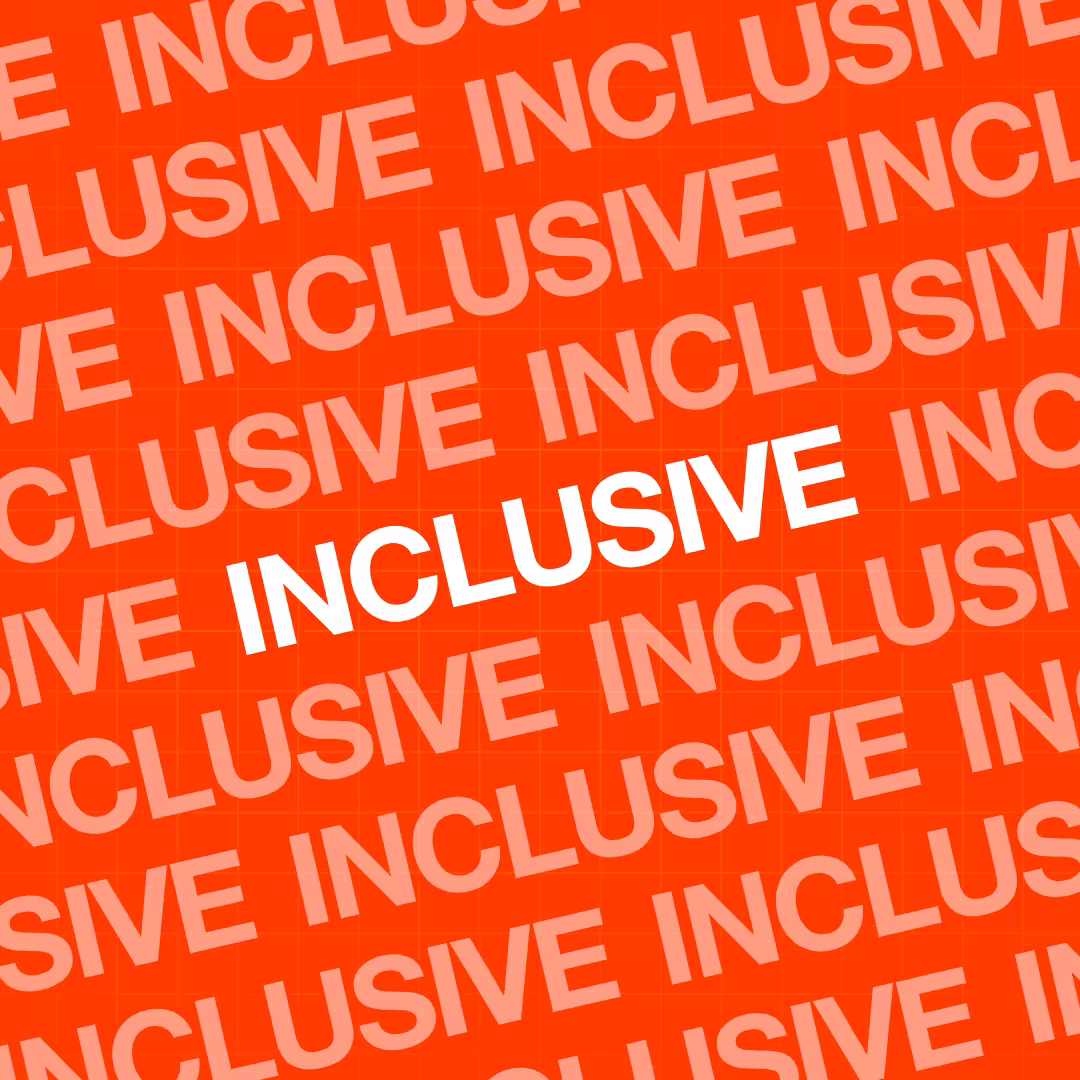 Motifs typographiques répétant le terme 'Inclusive' pour désigner l'adaptation des formations aux personnes en situation de handicap.