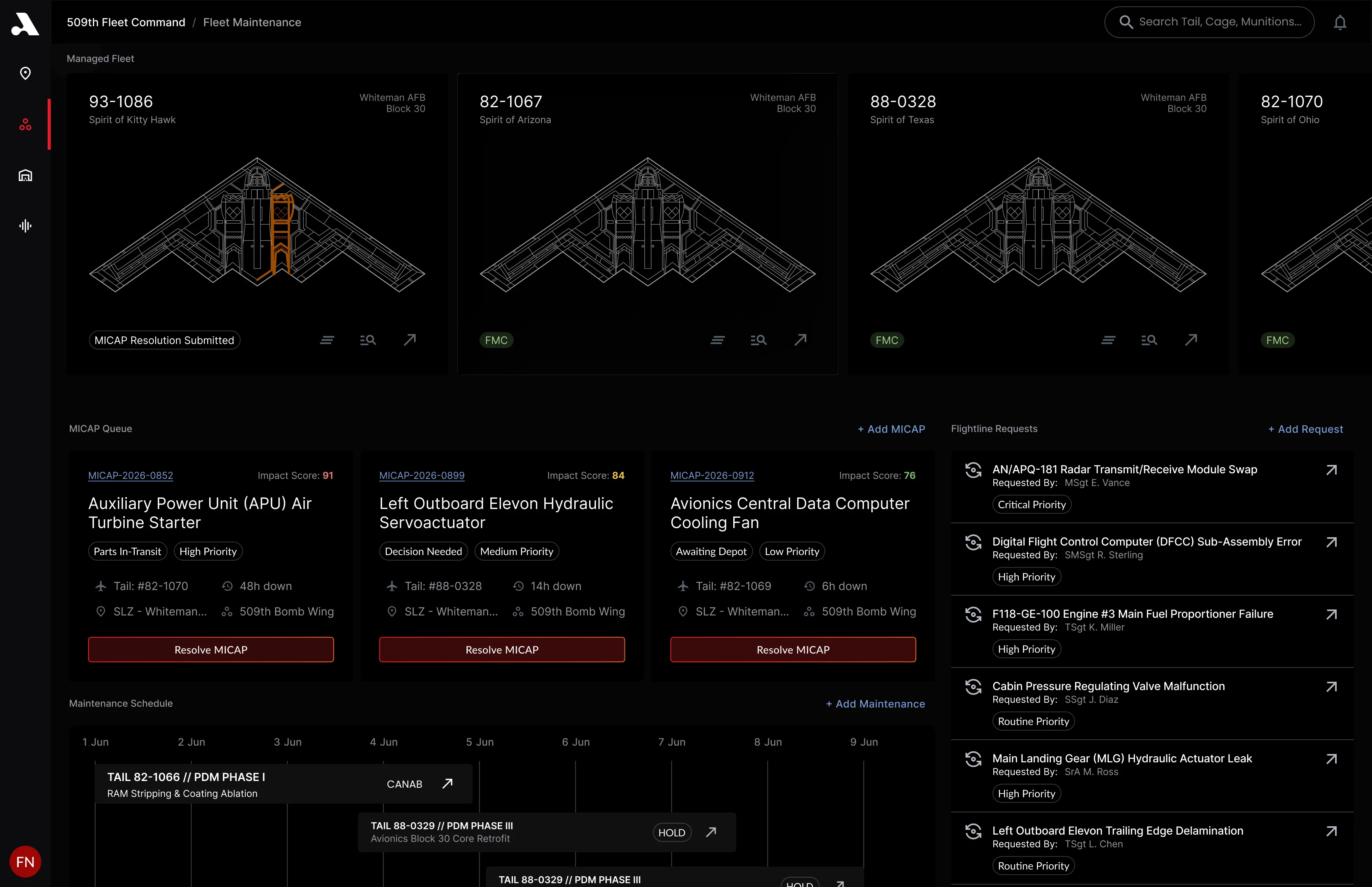 Air Enterprise Readiness platform - Fleet Health & Availability Monitoring screenshot