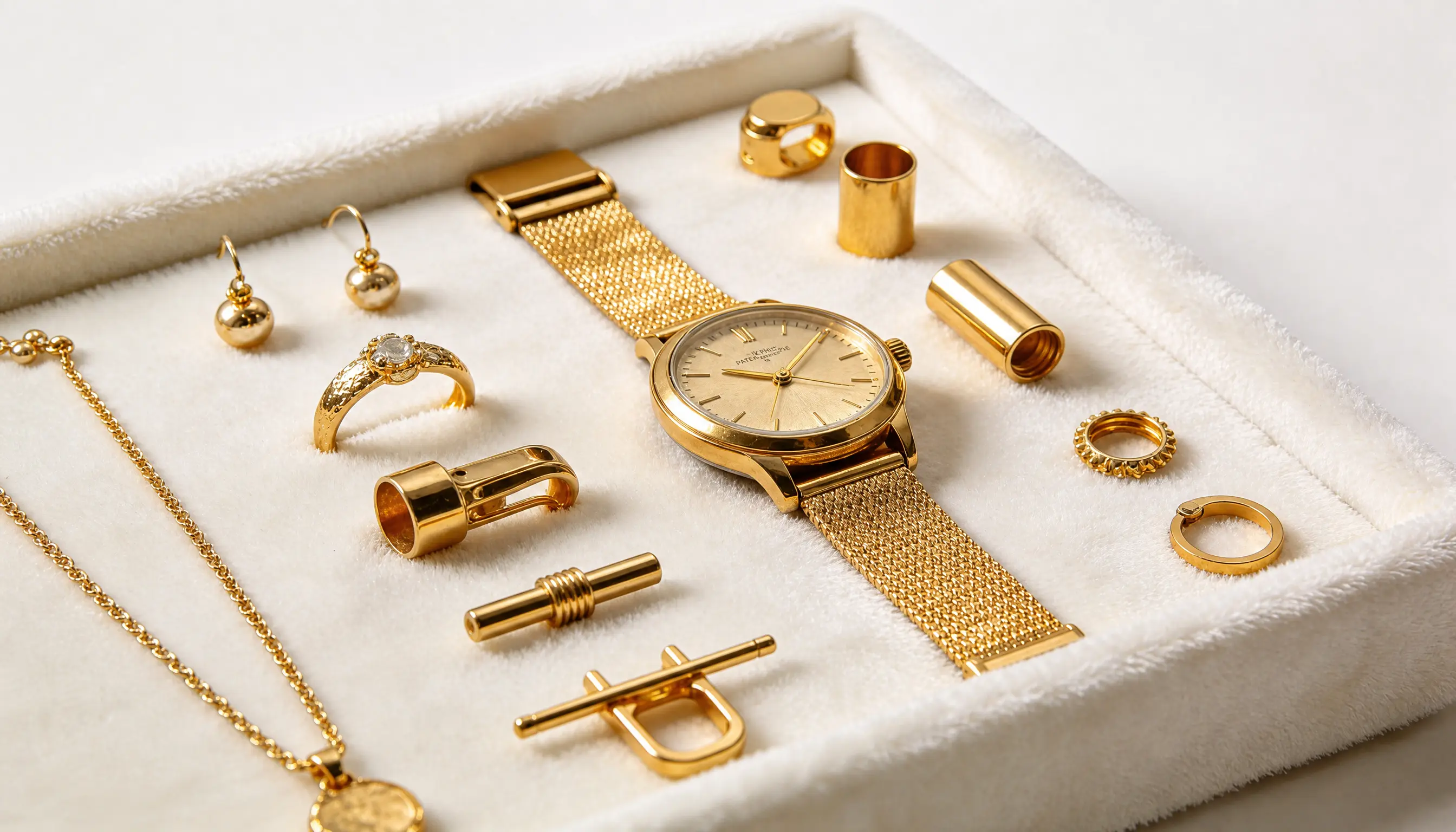 hero image of gold plating services in Woking showing high-quality metal finishing and polished components in a professional workshop setting