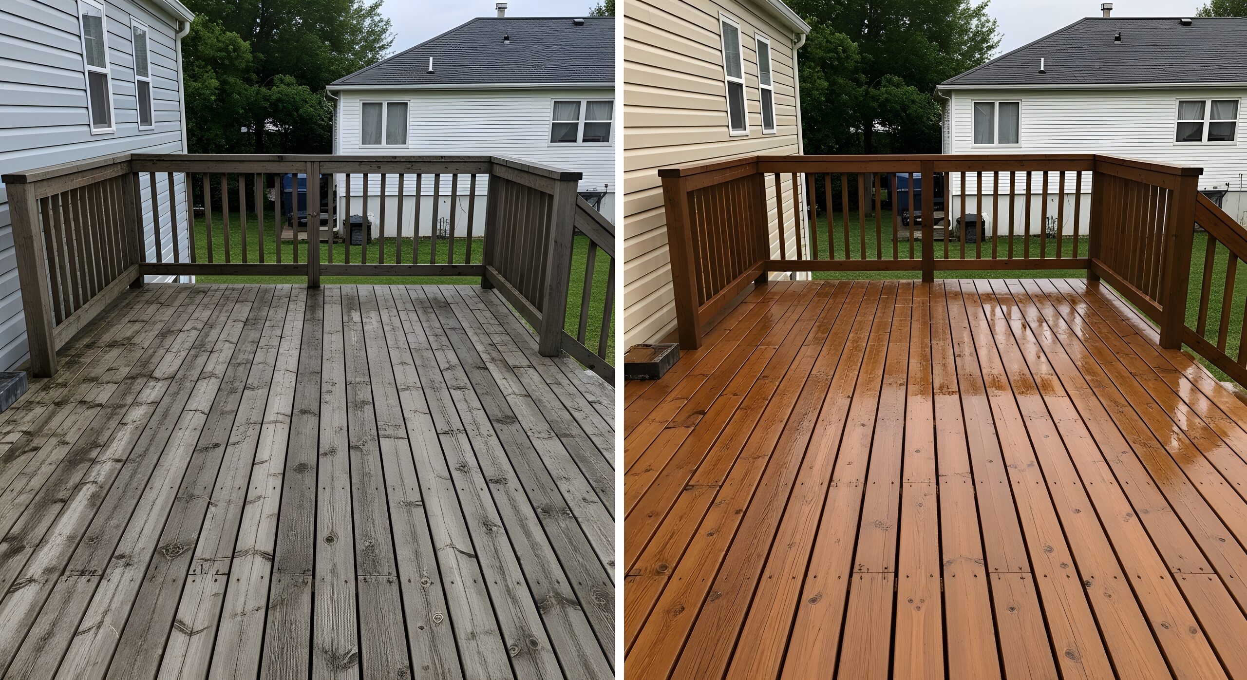 Before after deck restoration power washing staining