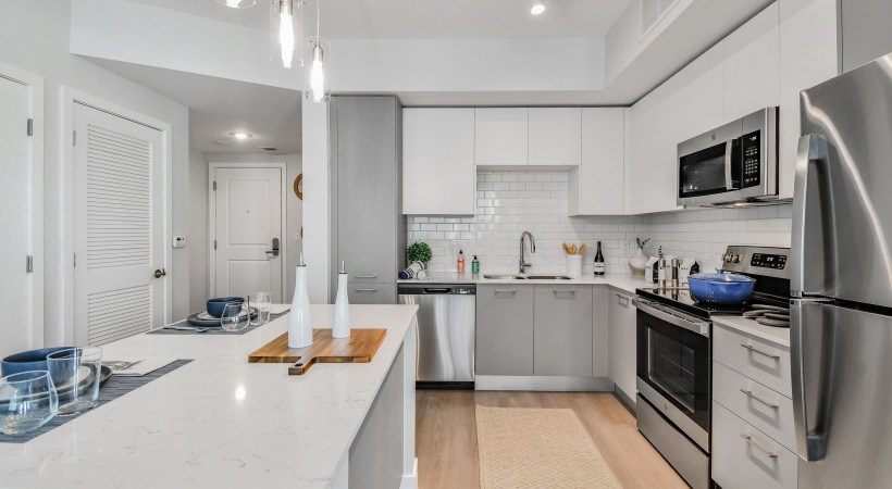 kitchen with island and stainless steel appliances
