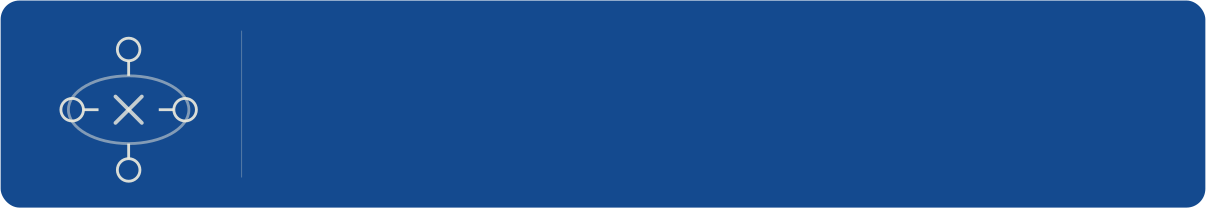 Model Law Company icon with abstract nodes and a central X inside an oval, on a blue rounded rectangle.