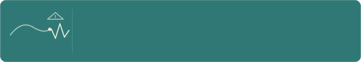 Stylized abstract process line with a white dot and warning triangle on a dark teal background.
