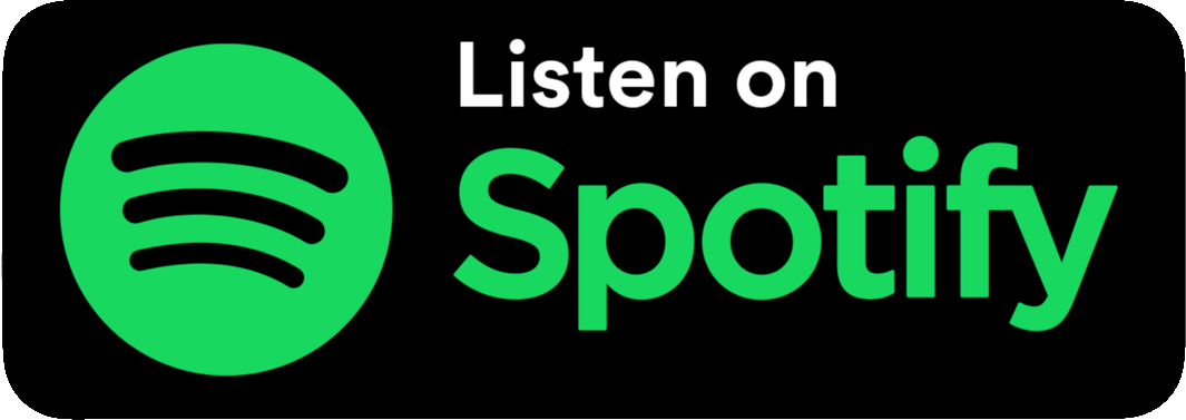 Spotify logo with text saying Listen on Spotify on a black background.
