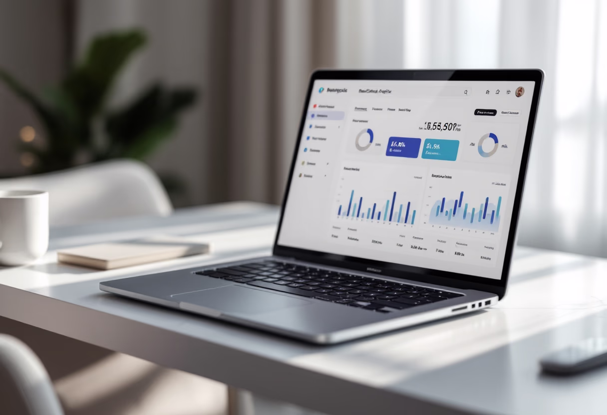 image of analytics dashboard (for a real estate tech) on a laptop screen
