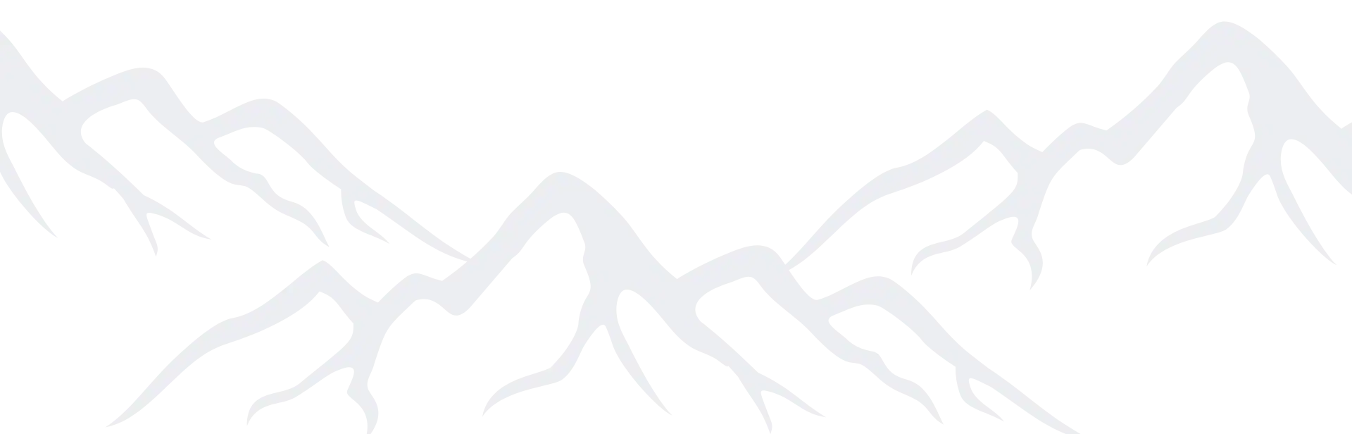 White outline of a mountain range with multiple peaks on a black background.