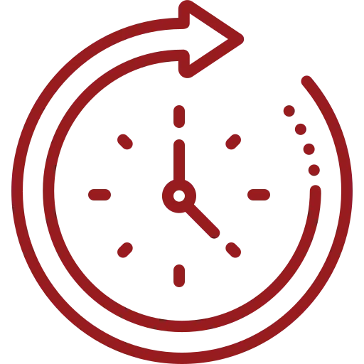 Clock with circular arrow icon representing fast turnaround time