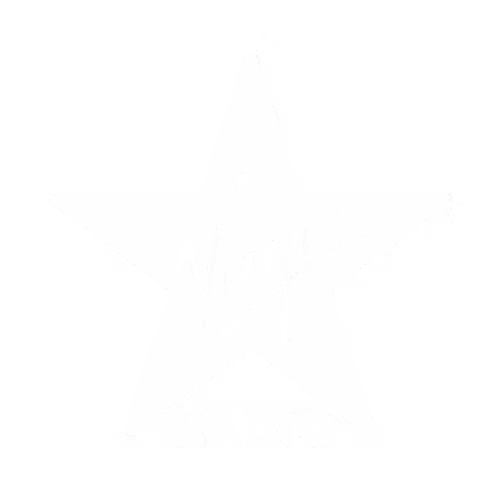 Virgin Radio logo with handwritten word Virgin inside a star and RADIO below.