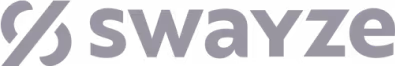 Stylized gray text logo with the word 'swayze' accompanied by a circular design on the left.
