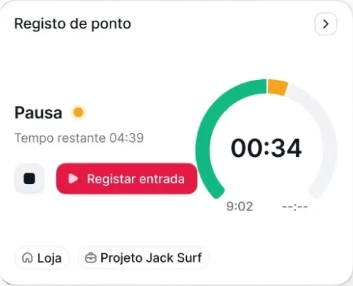 Timer app screen showing a 34-second pause with remaining time 4:39 and a button to log entry.