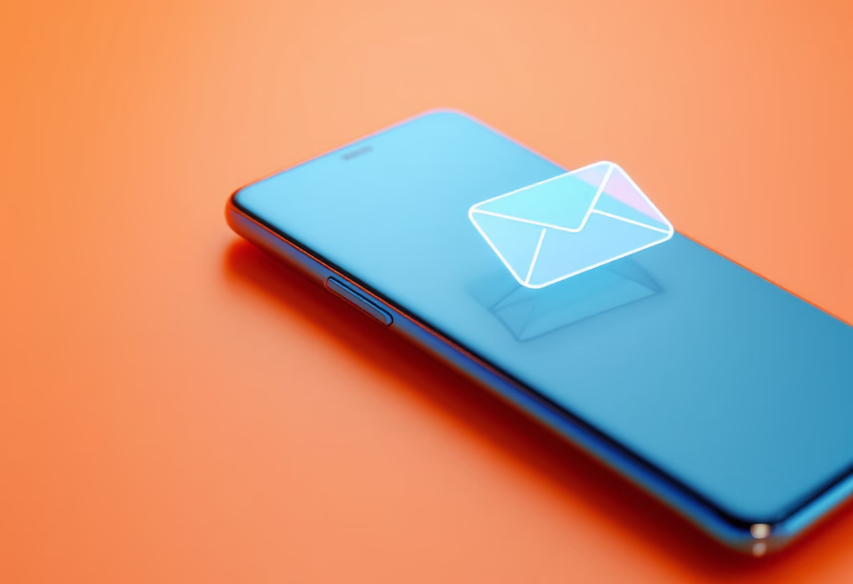 Ein Smartphone in Nahaufnahme mit einem Brief Icon als Symbol für die rein digitale Verwaltung der Privatpost - rechtssicher & verbindlich