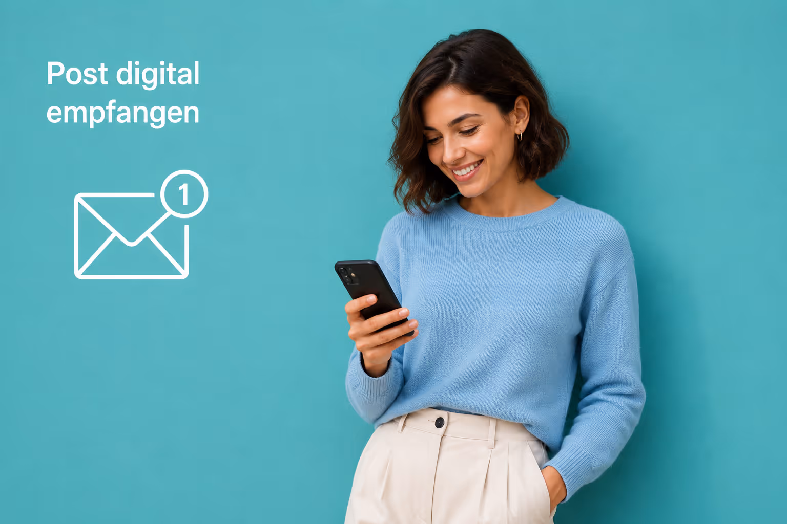 Eine Person in Nahaufnahme mit einem Smarphone in der Hand empfängt rechtssicher Privatpost digital vom Scanservice der nolas Anwendung