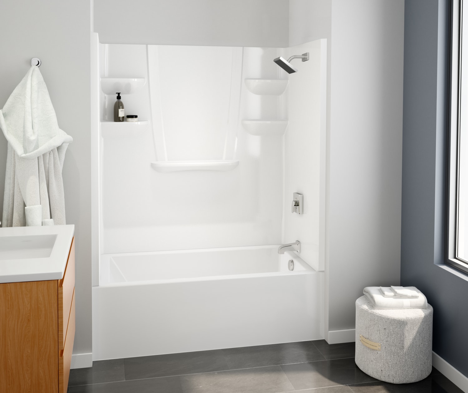 VP6030CTSMINR 60 x 30 Veritek™ Pro Alcove Right Hand Drain Four Piece Tub Shower in White