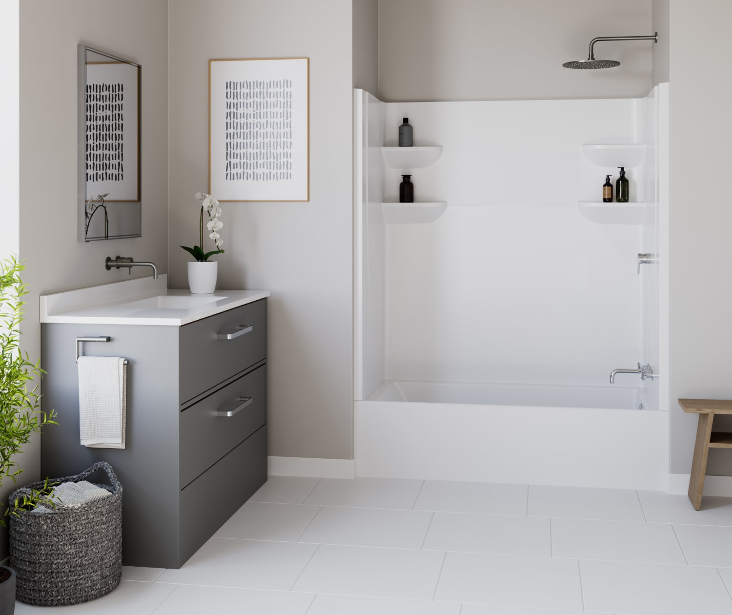 VP6030CTSMIN2R 60 x 30 Veritek™ Pro Alcove Right Hand Drain Four Piece Tub Shower in White