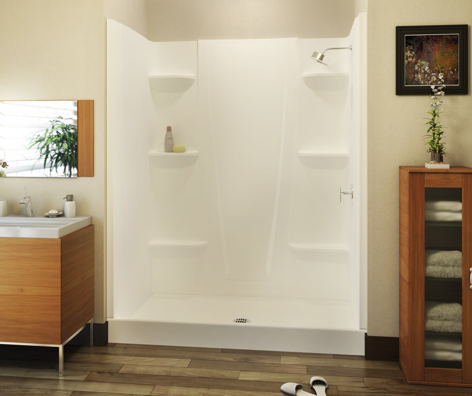 VP6034CS 60 x 34 Veritek™ Pro Alcove Center Drain Four-Piece Shower in White