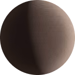 Spherical 3D object with a textured surface and a gradient of brown shades, showing light on the right and shadow on the left.