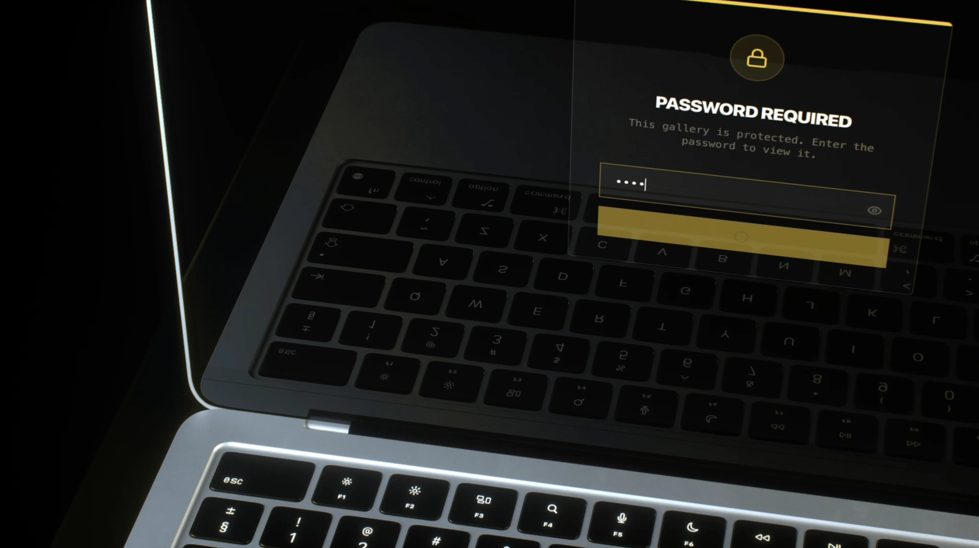 Password-protected DLVRD video delivery gallery displayed on a laptop.