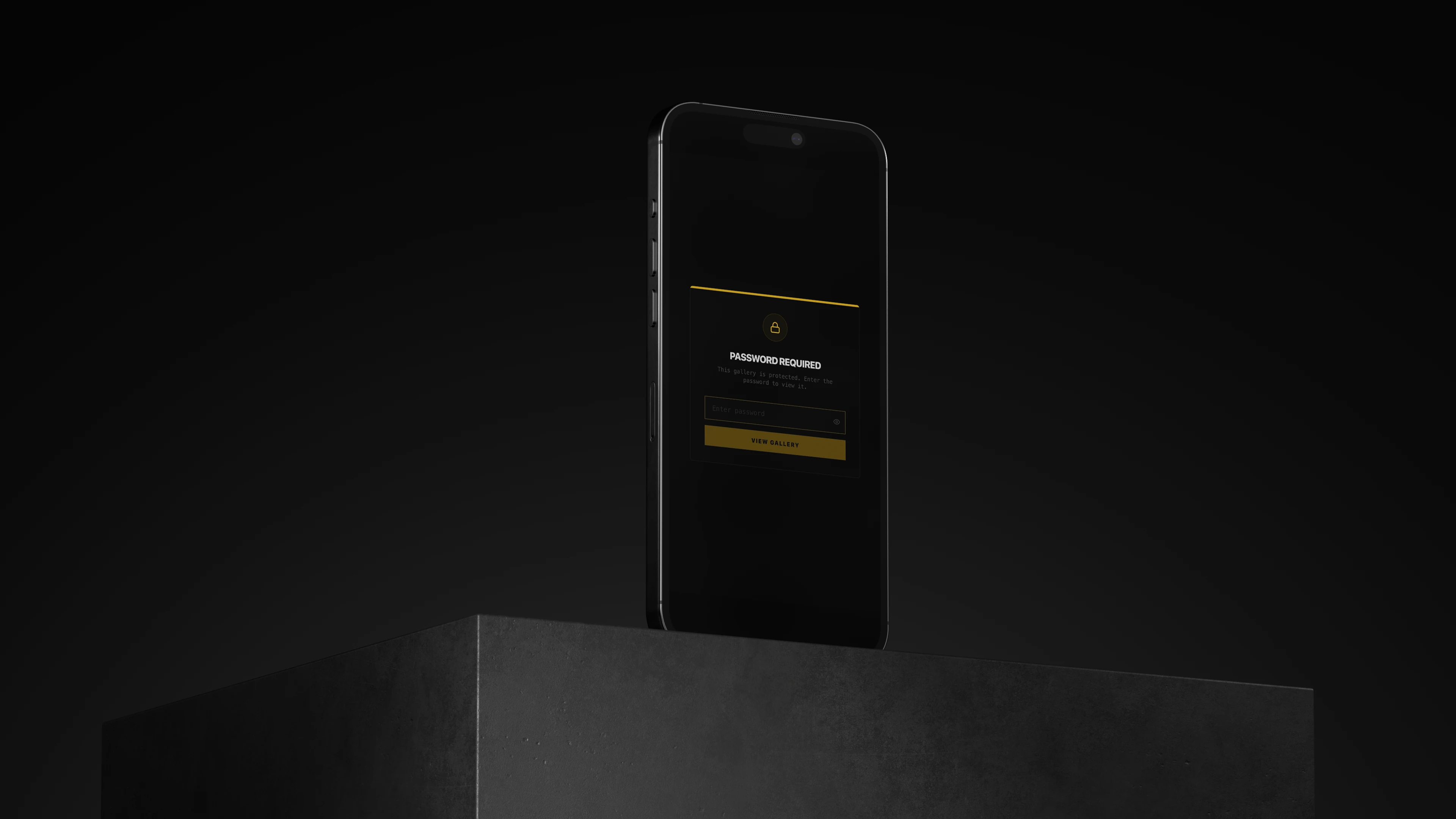 Password-protected DLVRD client video gallery displayed on a mobile phone.