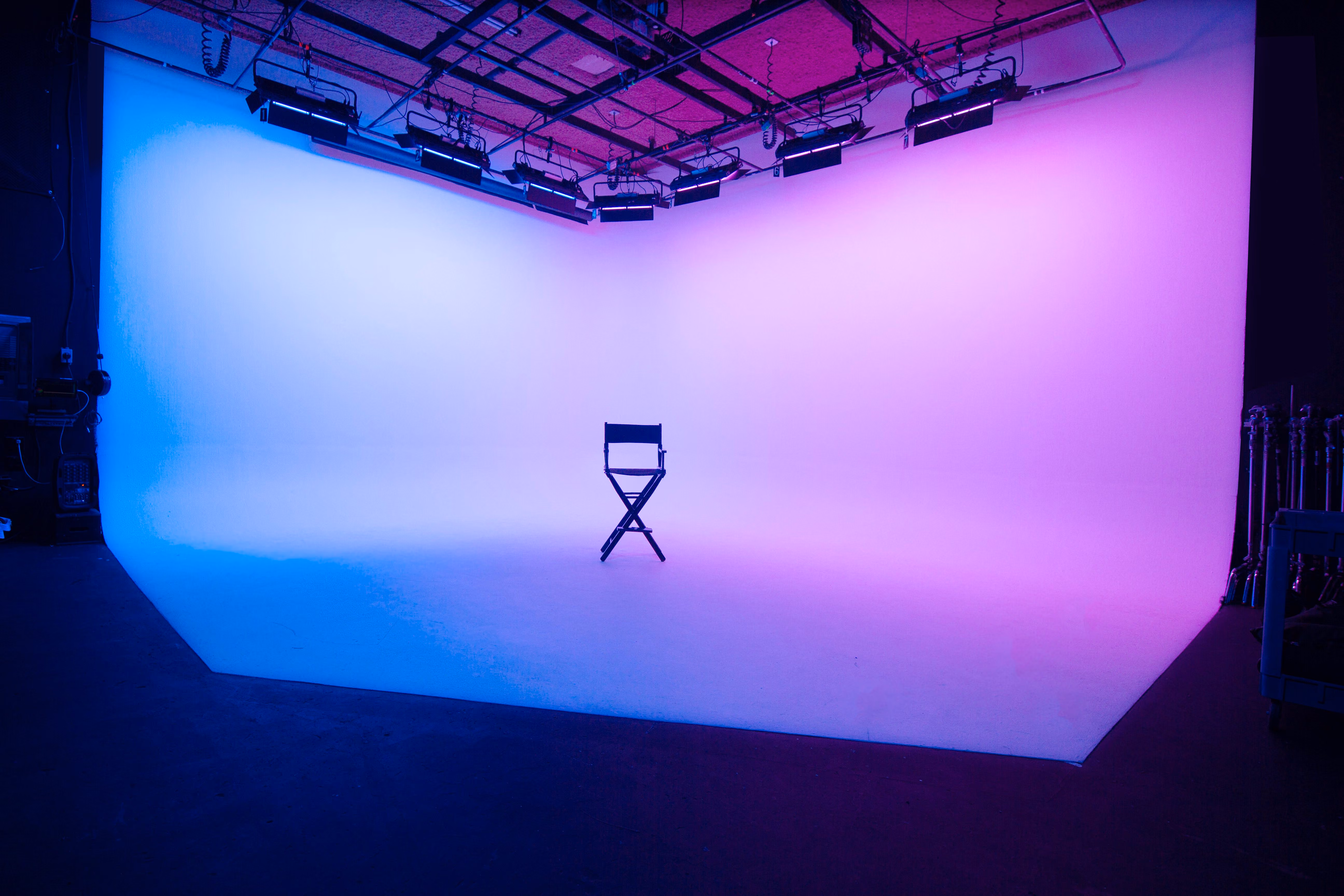 Studio lights fitted with colored grids