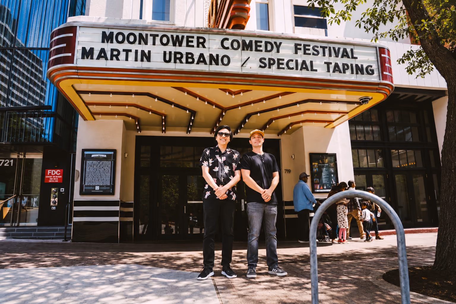 Theater marquee for the Moontower Comedy Festival