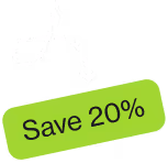 Black dashed arrow pointing down to a green tag that says Save 20%.