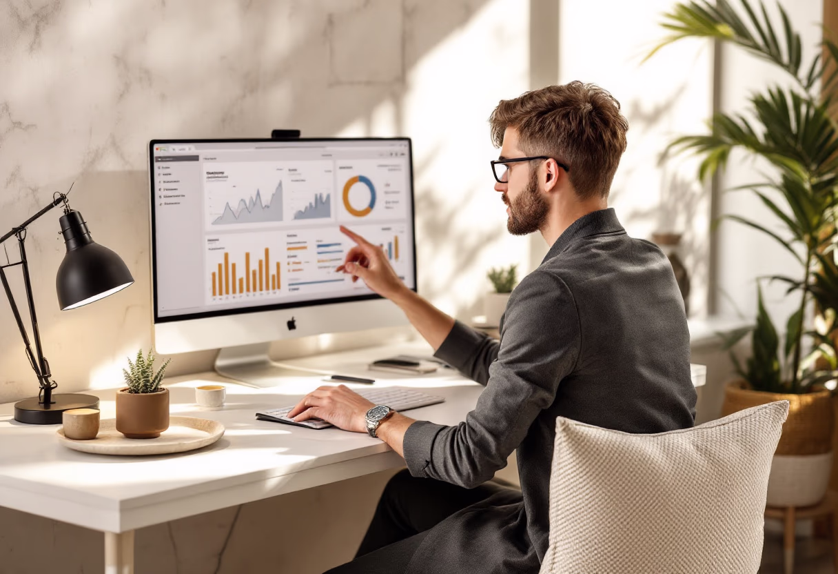 image of business professional reviewing analytics (for a hr tech)