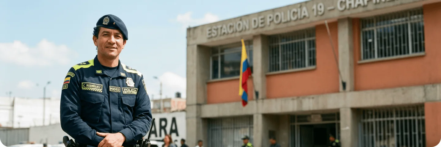 Policía colombiano accediendo a crédito exclusivo en línea