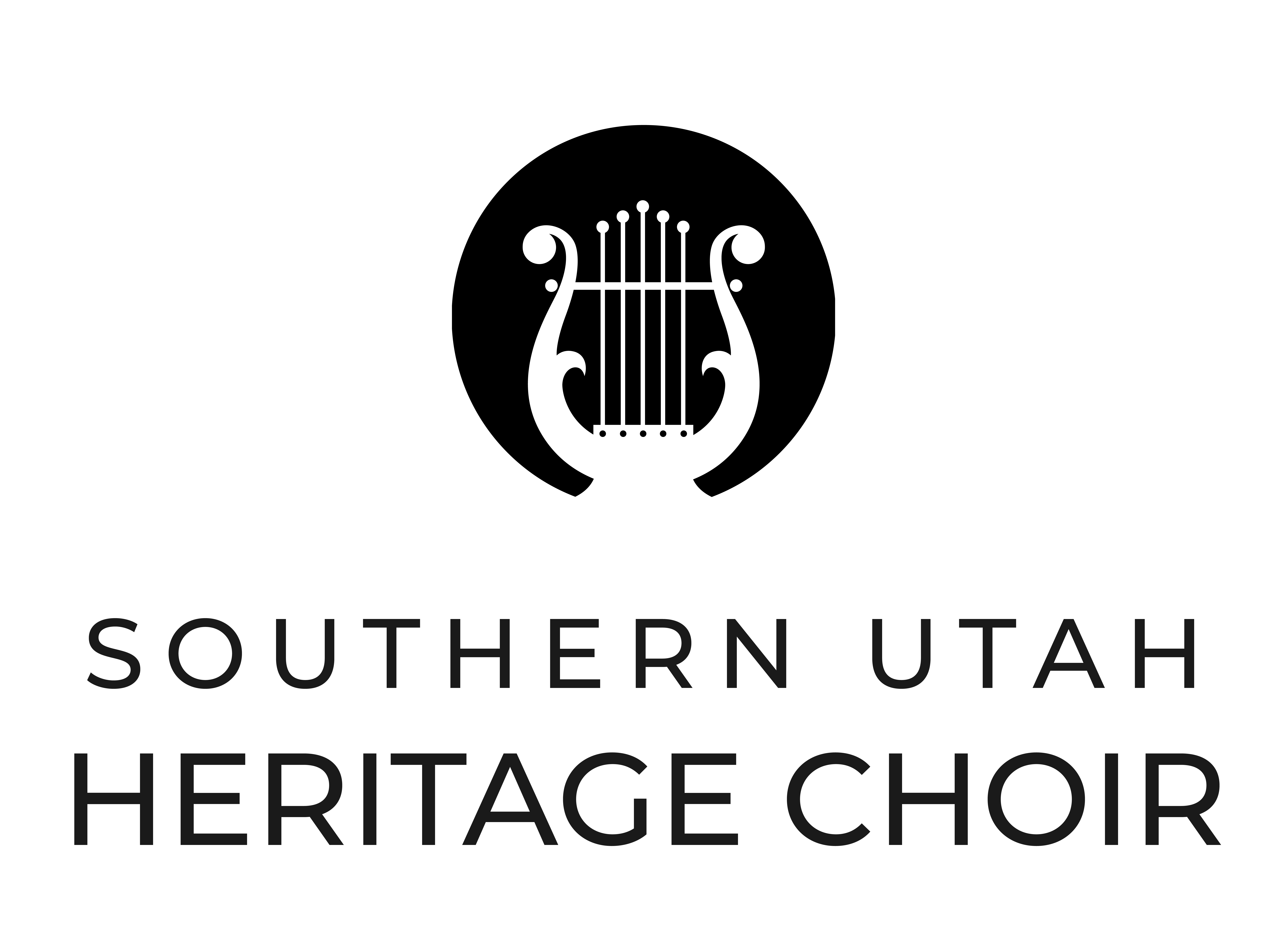 Black and white logo with the text Southern Utah Heritage Choir stacked vertically.