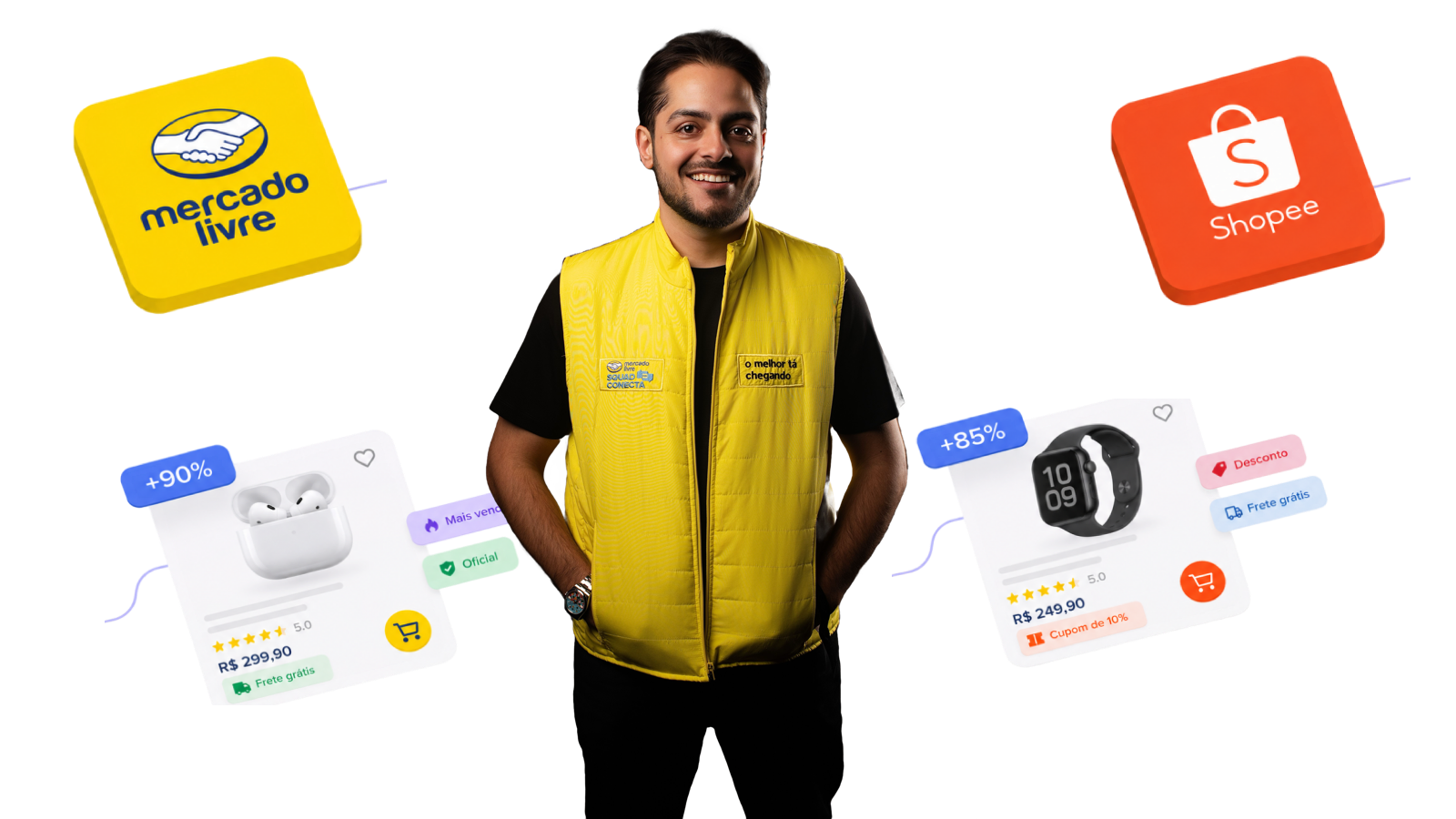 Alexandre Nogueira com elementos do Mercado Livre e da Shopee